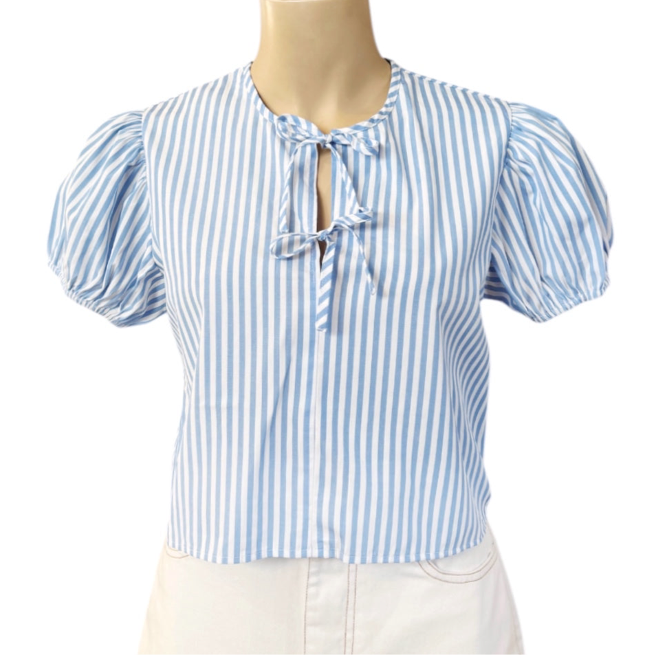 Pinstripe bow top - Blue and White