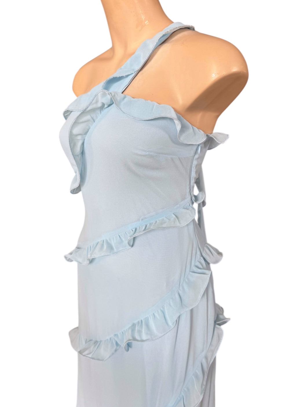 One shoulder ruffle dress - Light blue