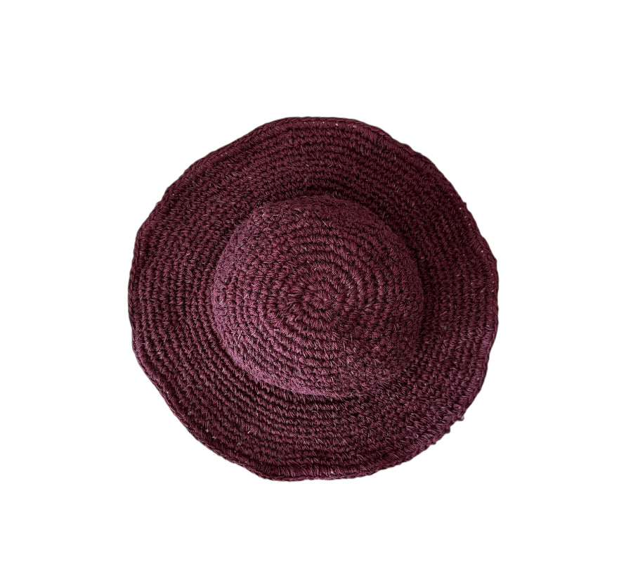NEW COLOUR Merlot Hemp + Cotton Woven Hat - by hobo & hatch - Polly short brim - Dark Red