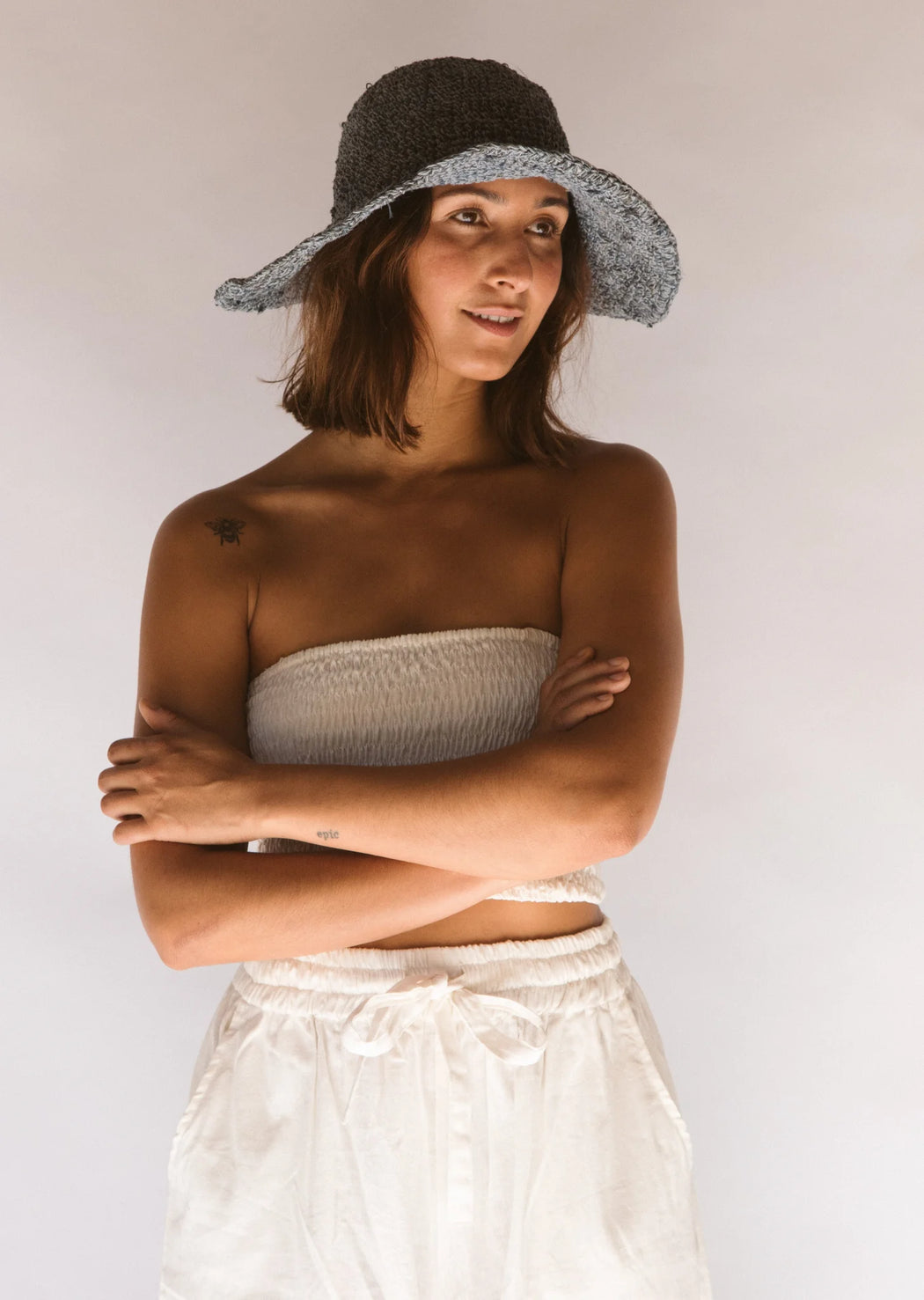 NEW COLOUR Denim Hemp + Cotton Woven Hat - by hobo & hatch - Polly short brim - Blue