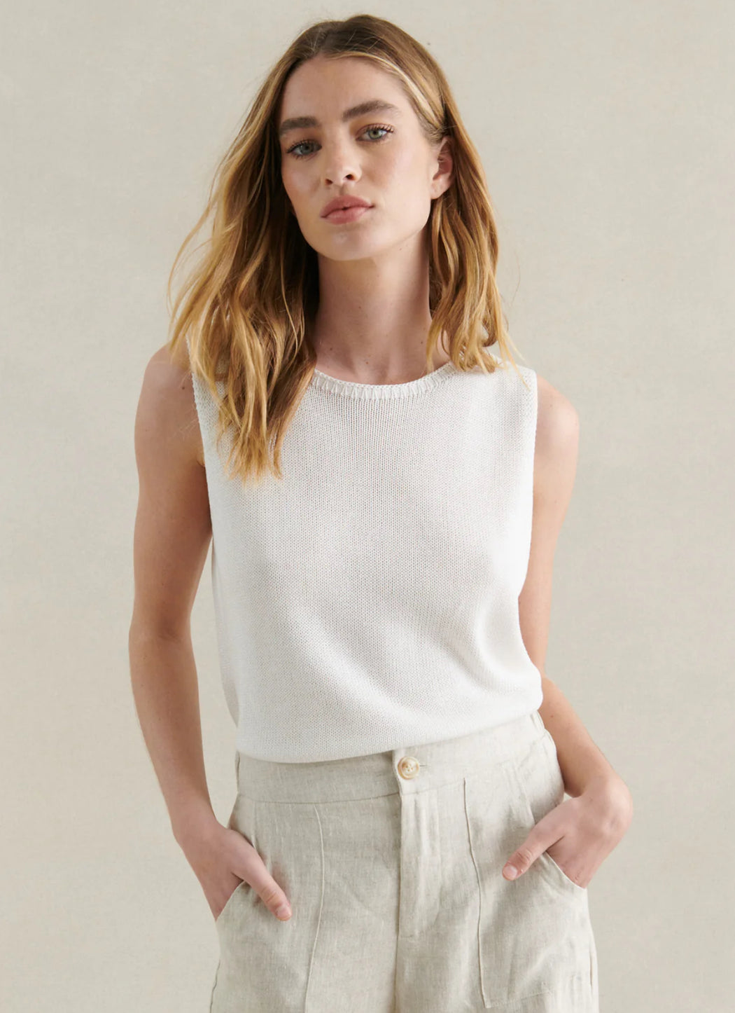 Little Lies Knit Spring Tank Top - Ivory