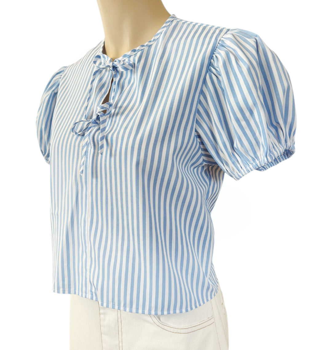 Pinstripe bow top - Blue and White