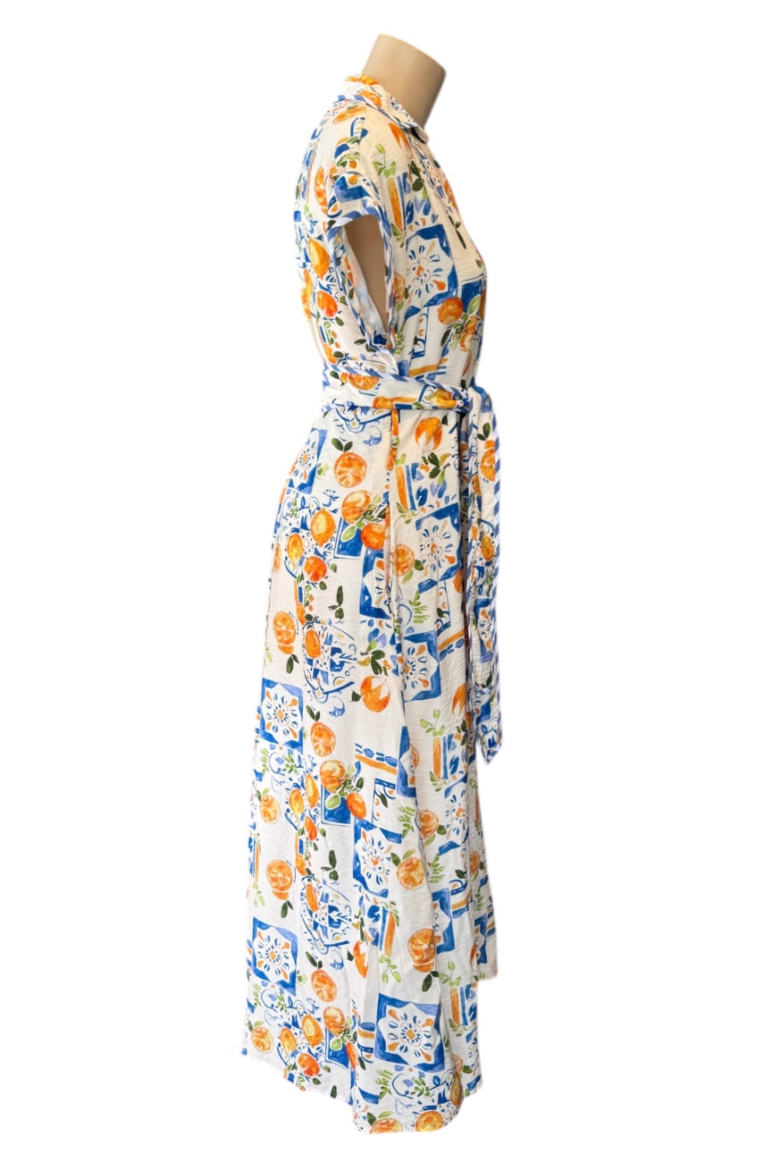 Button down Midi Dress - Oranges print