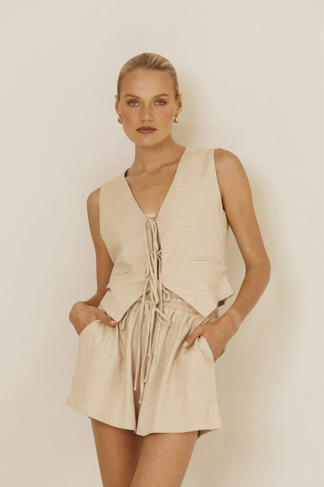 Molly Tie front Vest Top - Latte