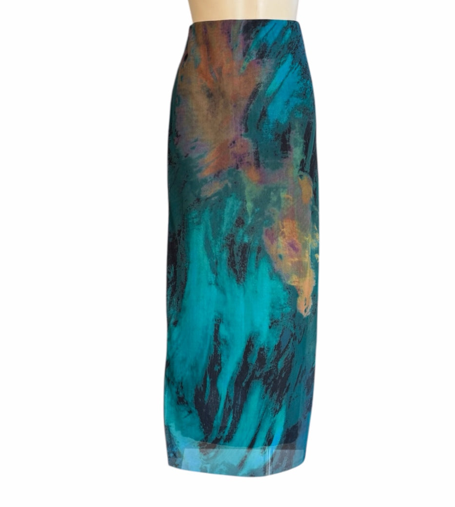 One shoulder Mesh Two Piece Skirt and Top set - Teal multi