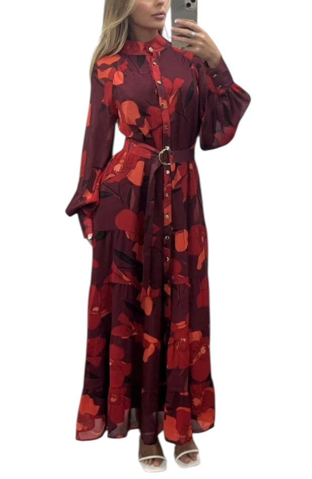 Long sleeve Maxi Dress - Berry Floral
