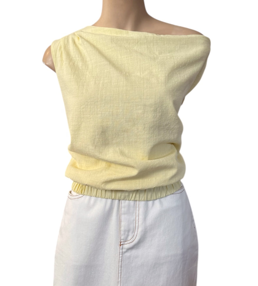 Off Shoulder Linen Top - Butter Yellow