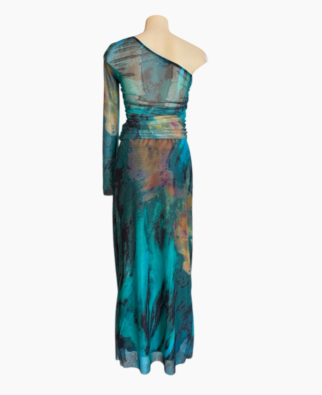 One shoulder Mesh Two Piece Skirt and Top set - Teal multi