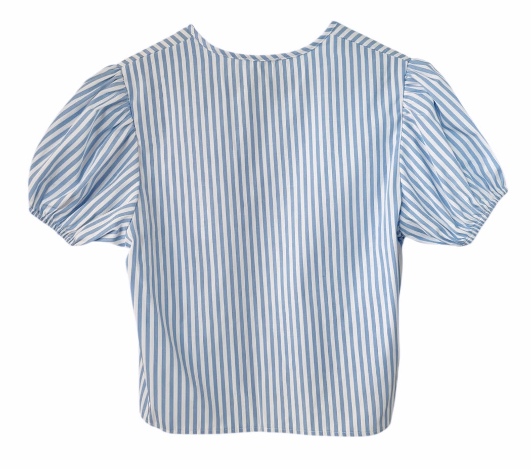 Pinstripe bow top - Blue and White