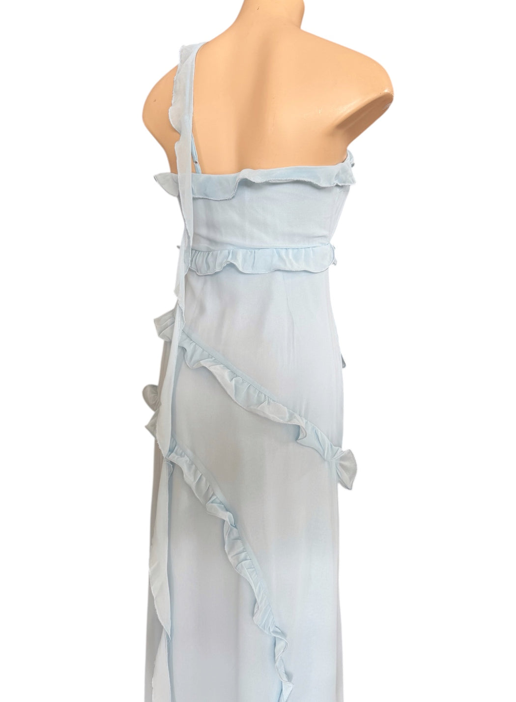 One shoulder ruffle dress - Light blue