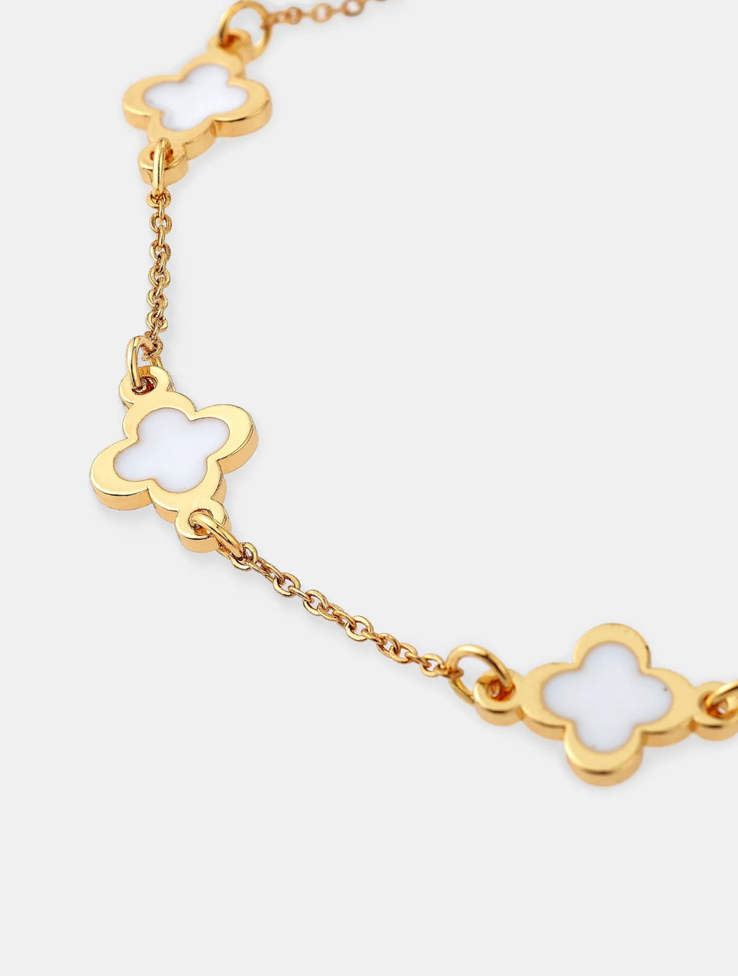 18k Plated Gold Clover and white Bracelet