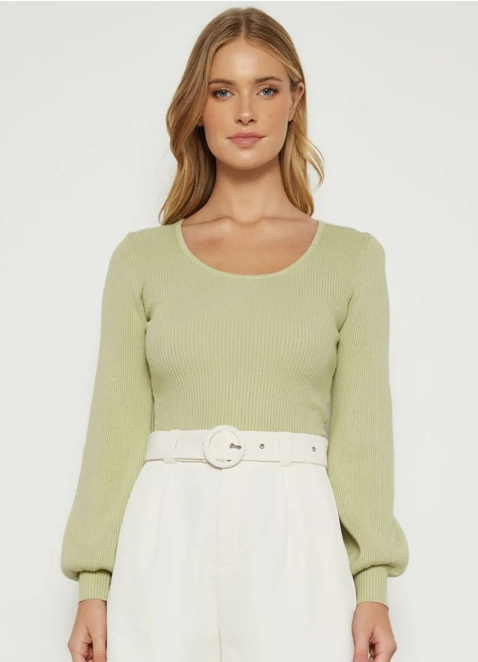 Bubble sleeve Knit - Avocado Green