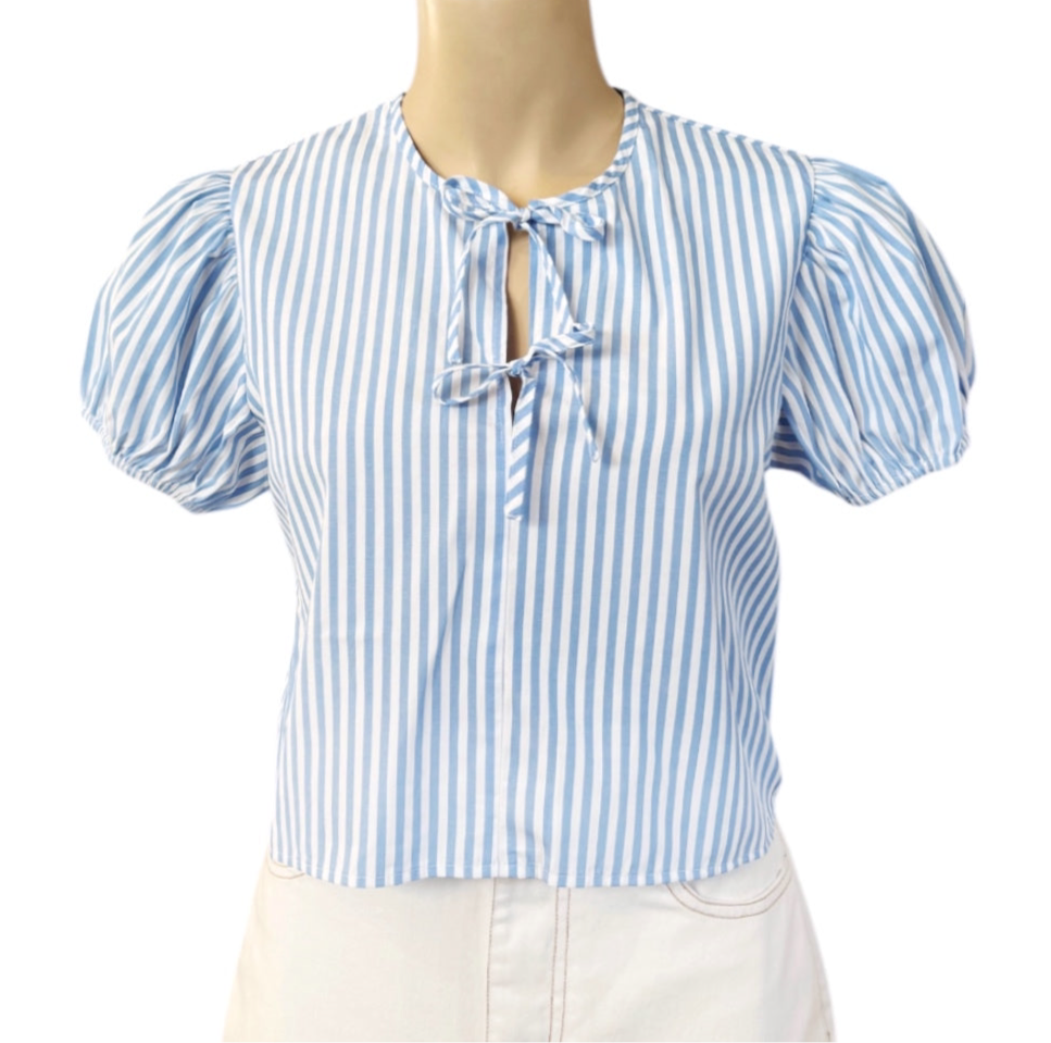 Pinstripe bow top - Blue and White