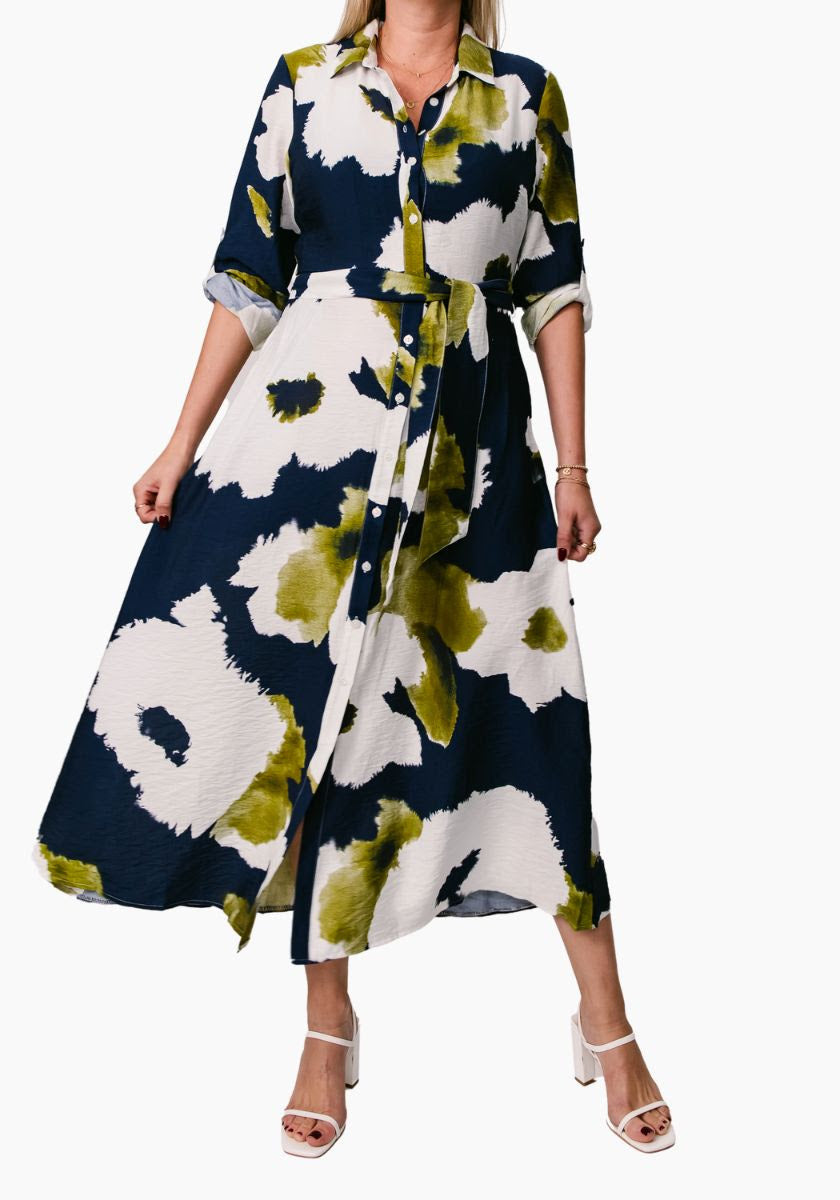 Long sleeve Midi Dress - Navy multi floral