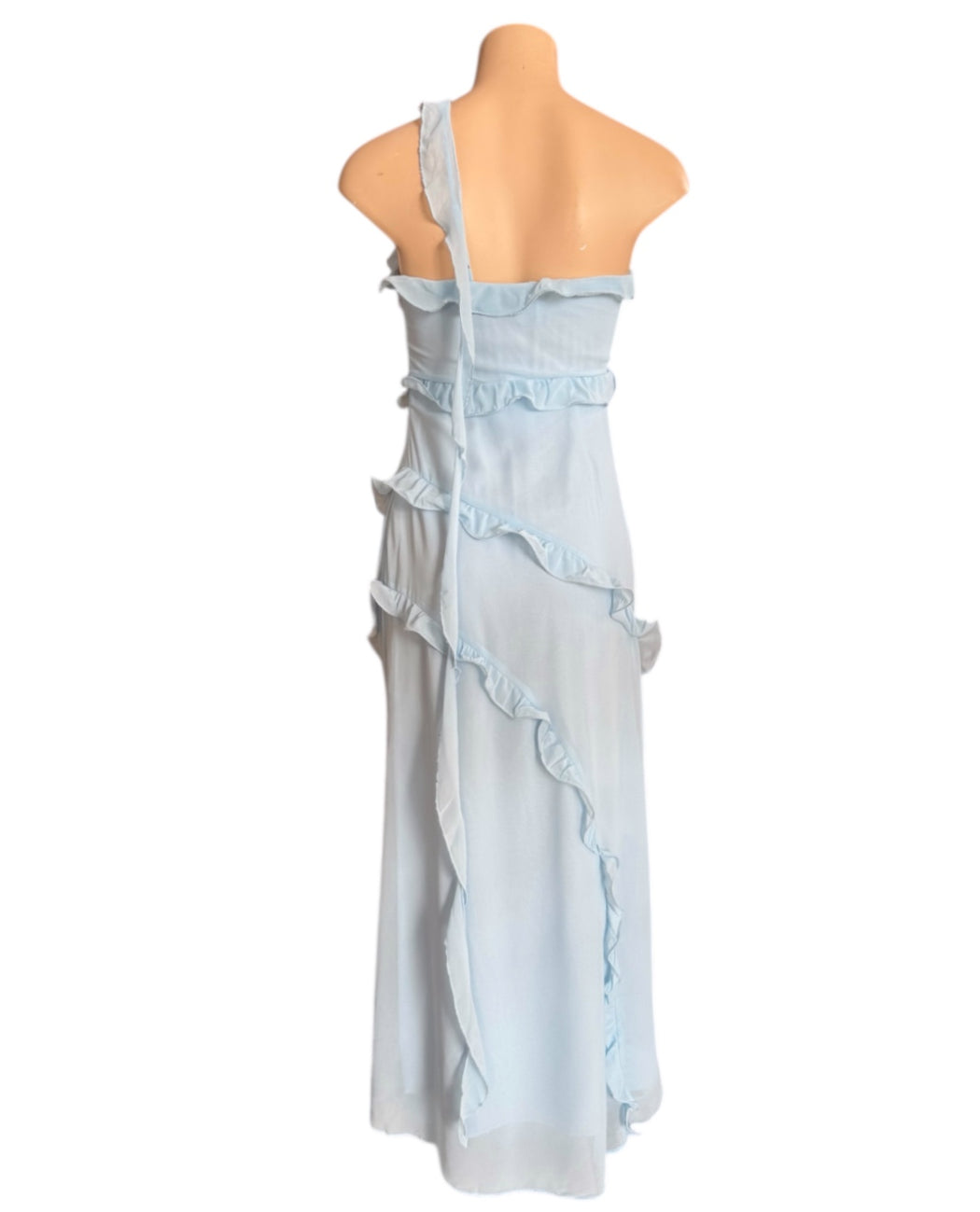 One shoulder ruffle dress - Light blue