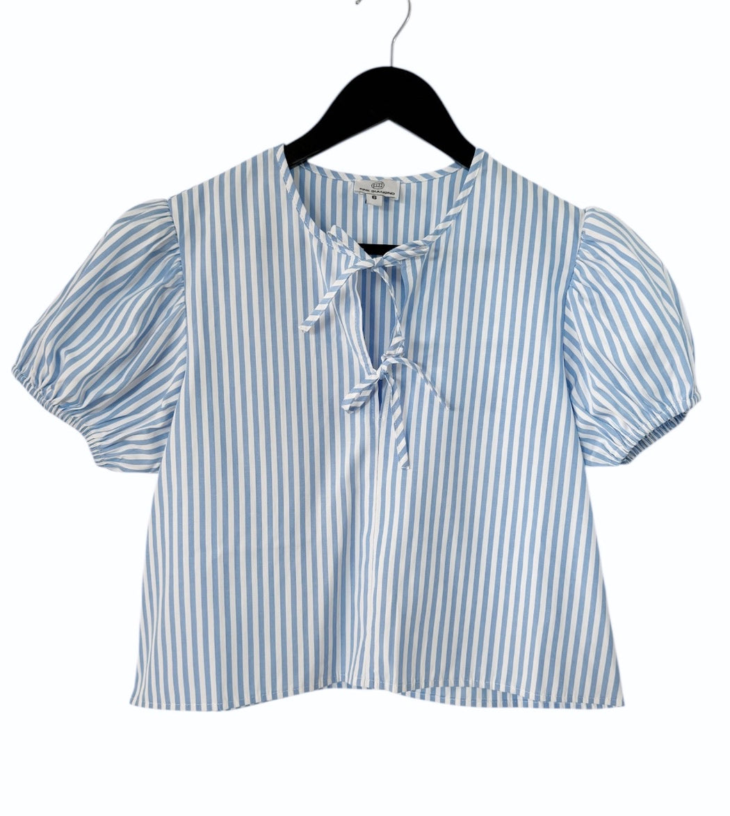 Pinstripe bow top - Blue and White