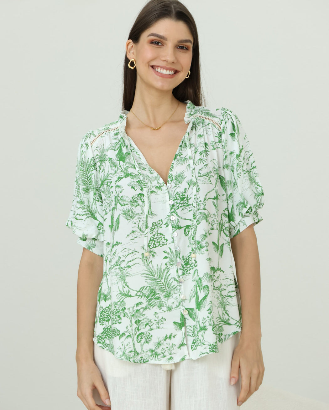 Short Sleeve Blouse - Palm Green