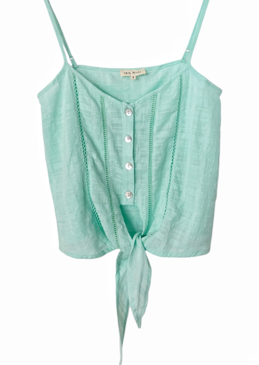 Boho Cropped Tie Top - Mint