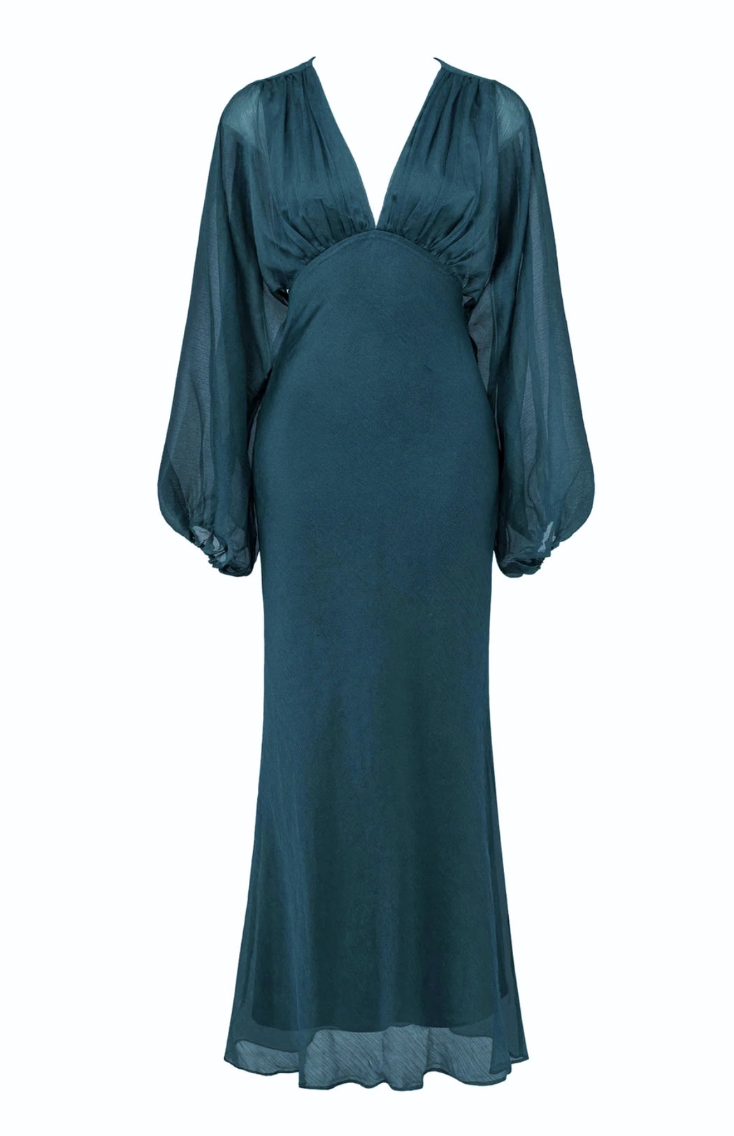 Balloon Sleeve Evening Dress - Dark Green