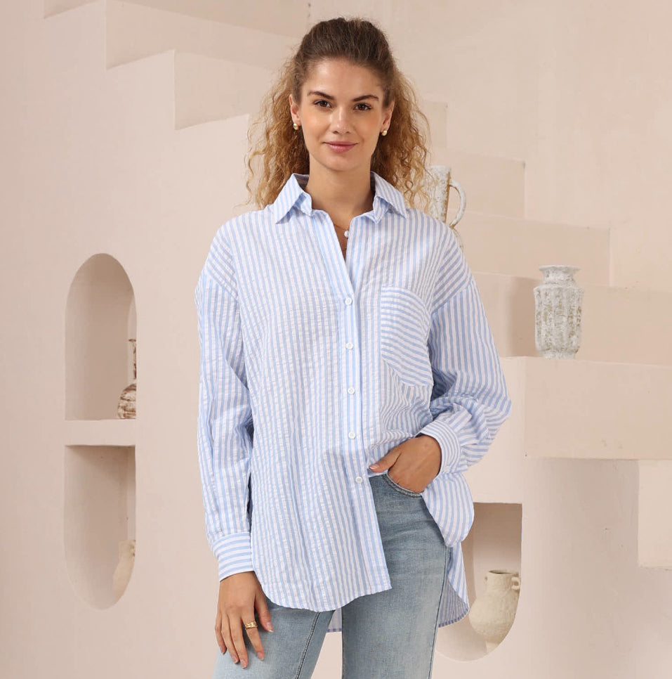 Cotton Stripe Shirt - Blue