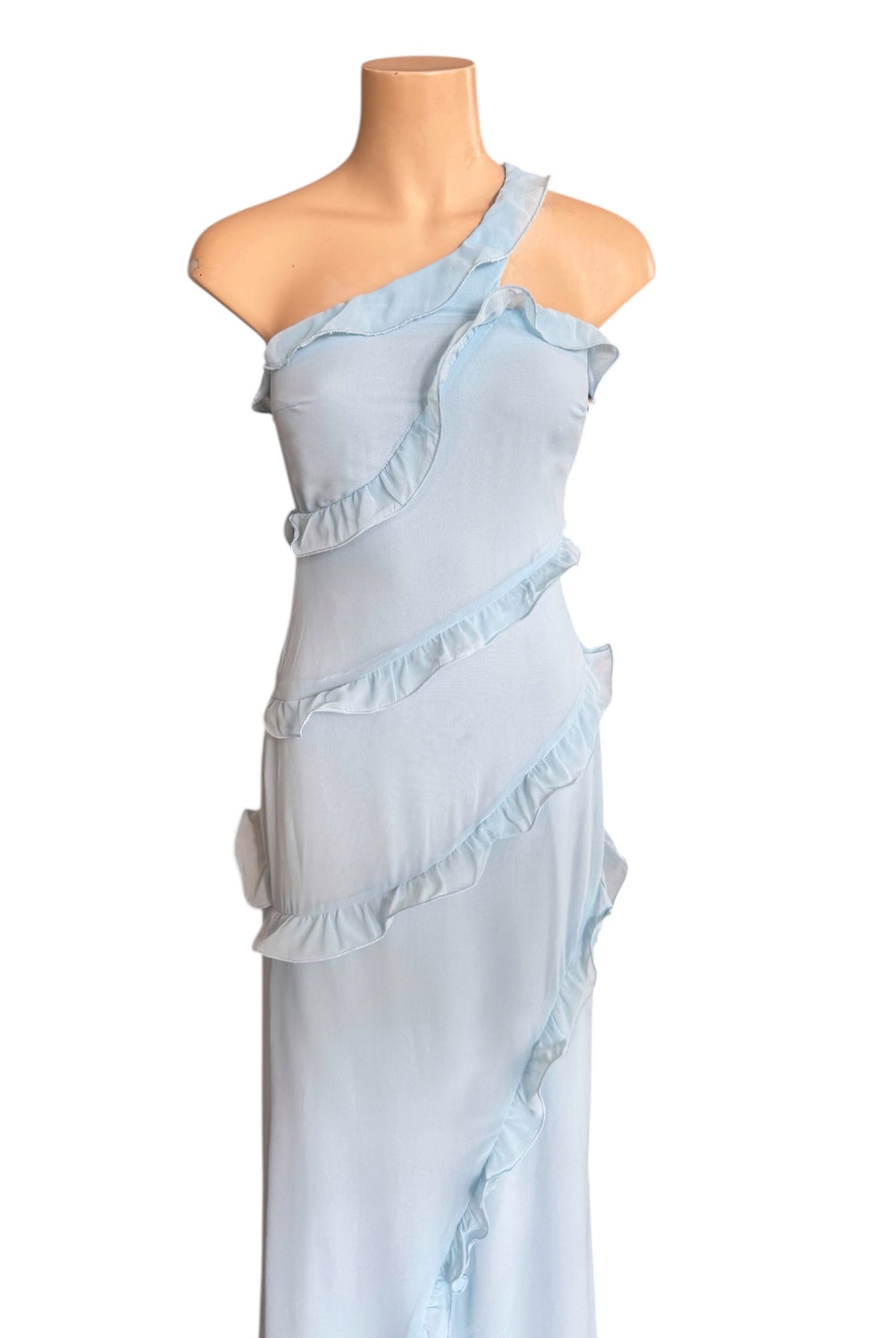 One shoulder ruffle dress - Light blue