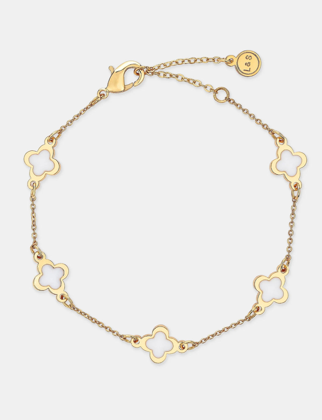 18k Plated Gold Clover and white Bracelet
