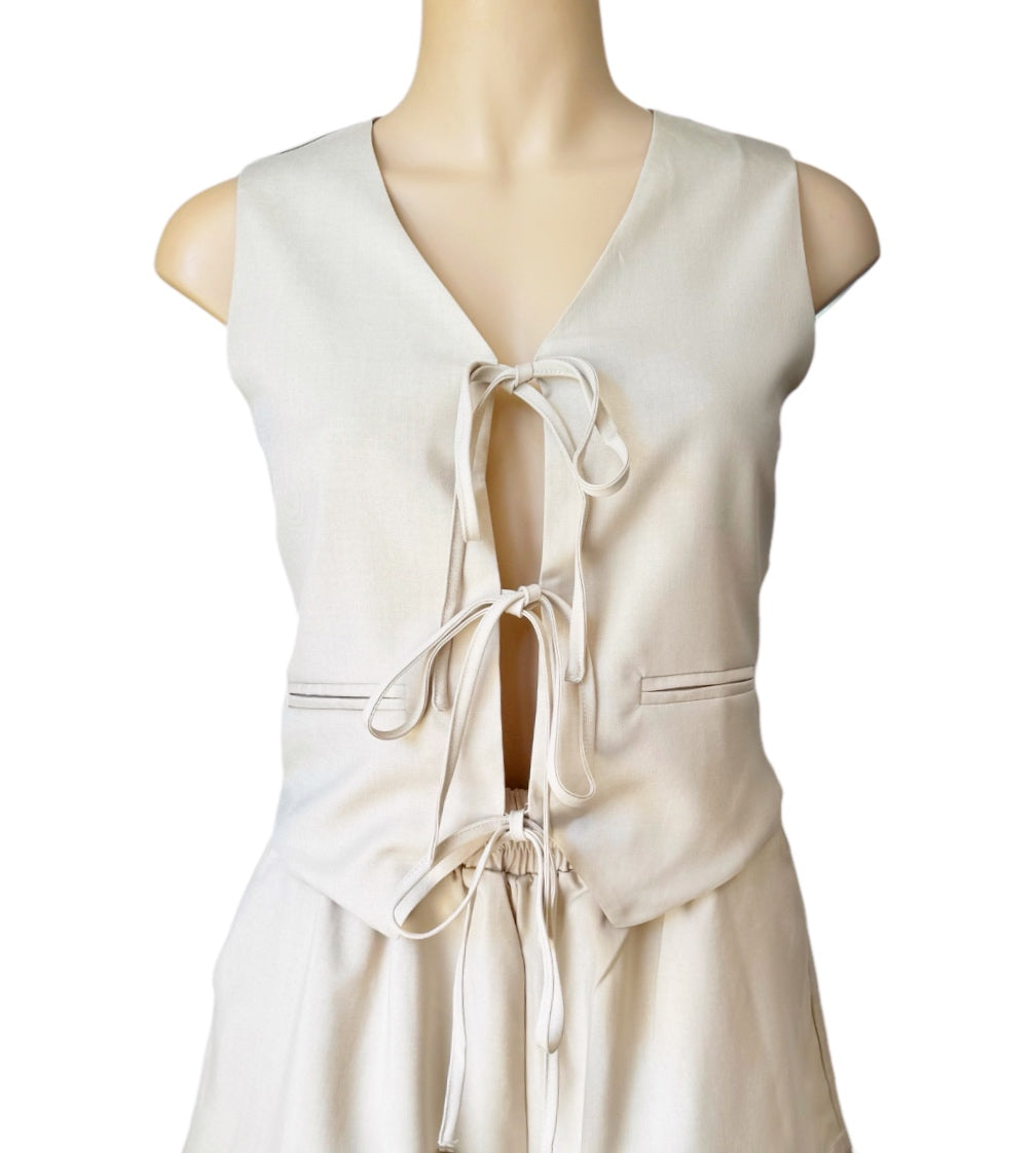 Molly Tie front Vest Top - Latte