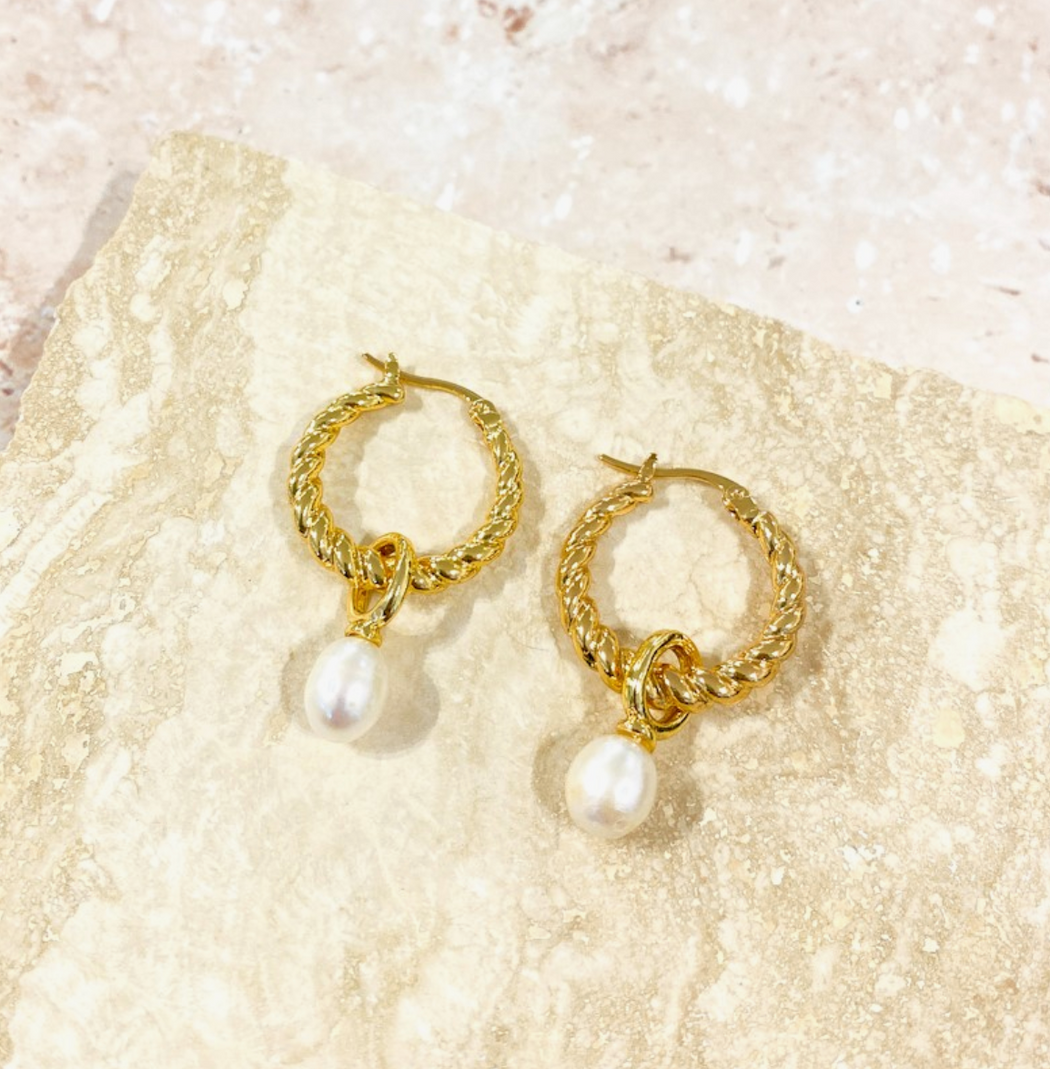 Twist Pearl Gold plated hoops