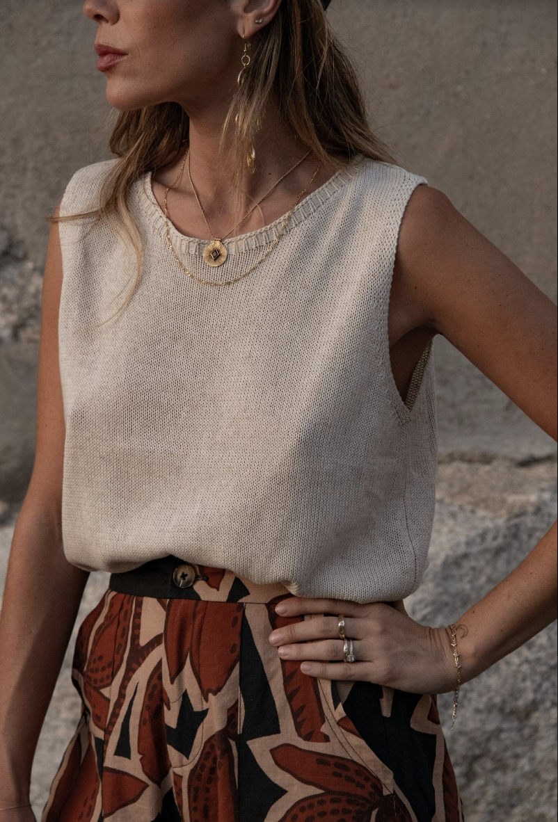 Little Lies Knit Spring Tank Top - Cream