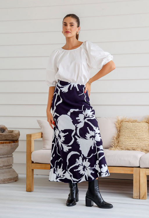 Melody Maxi Skirt- Navy and White Floral