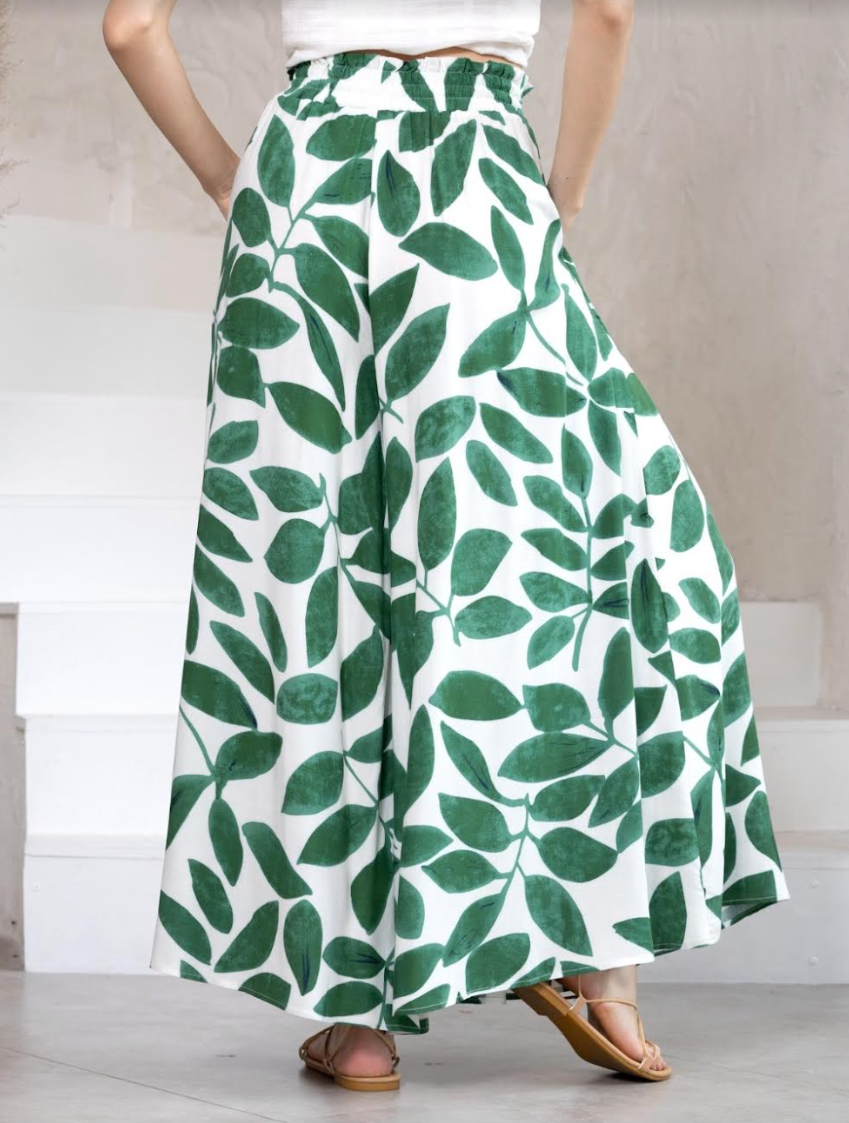 Customer Fave - Palazzo Pants - Green Leaf Print