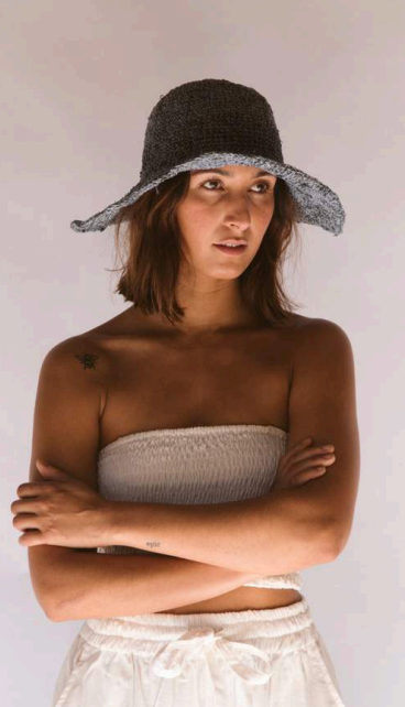 NEW COLOUR Denim Hemp + Cotton Woven Hat - by hobo & hatch - Polly short brim - Blue