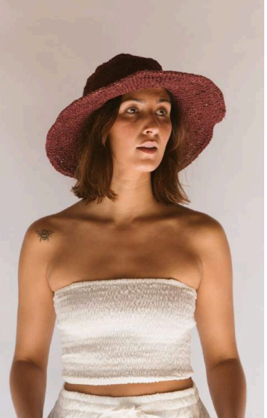 NEW COLOUR Merlot Hemp + Cotton Woven Hat - by hobo & hatch - Polly short brim - Dark Red