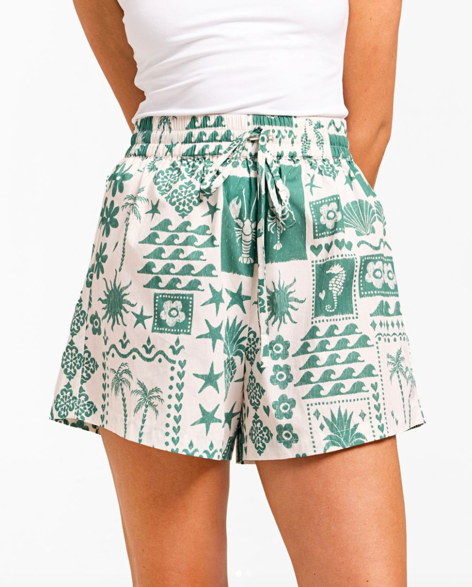 Talia Cotton Shorts - Green and White