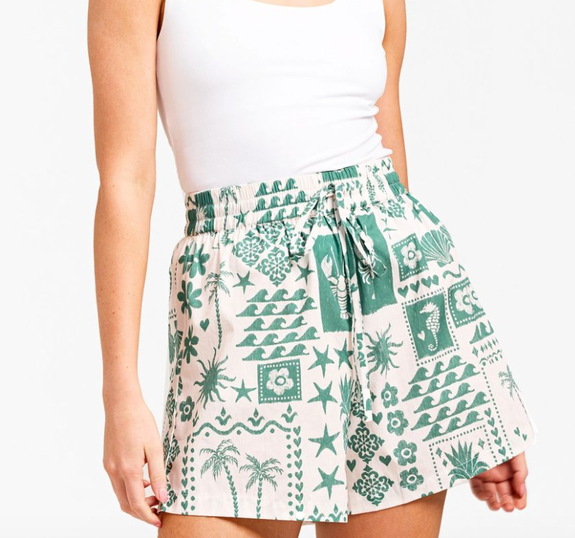 Talia Cotton Shorts - Green and White