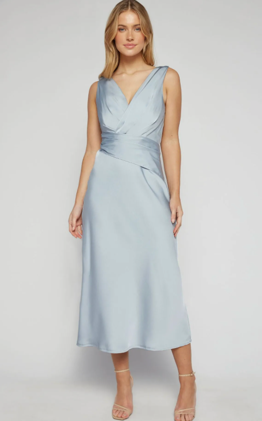Satin Wrap Dress - Soft Blue