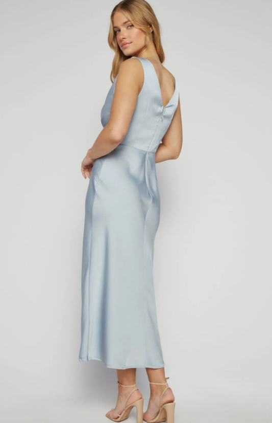 Satin Wrap Dress - Soft Blue