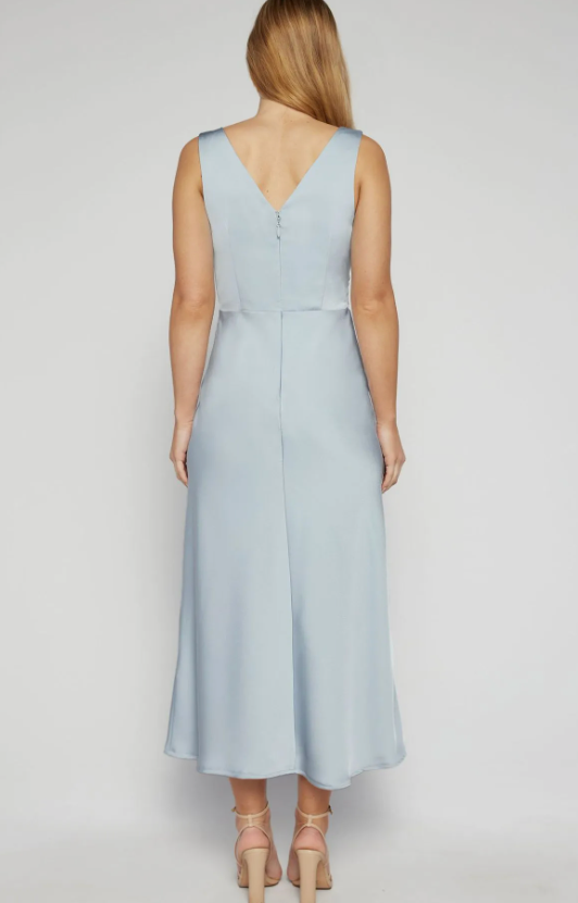 Satin Wrap Dress - Soft Blue