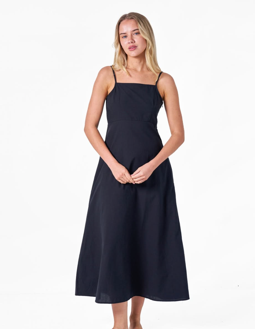 Adeliza Cotton Midi Dress - Black