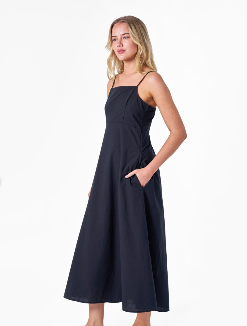 Adeliza Cotton Midi Dress - Black