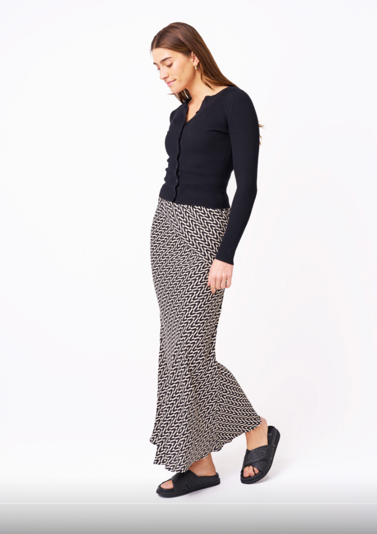 Noor Midi Skirt- Black and cream