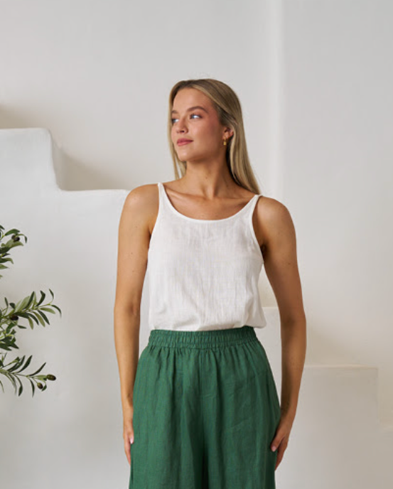 Reversible Linen Tank Top - White