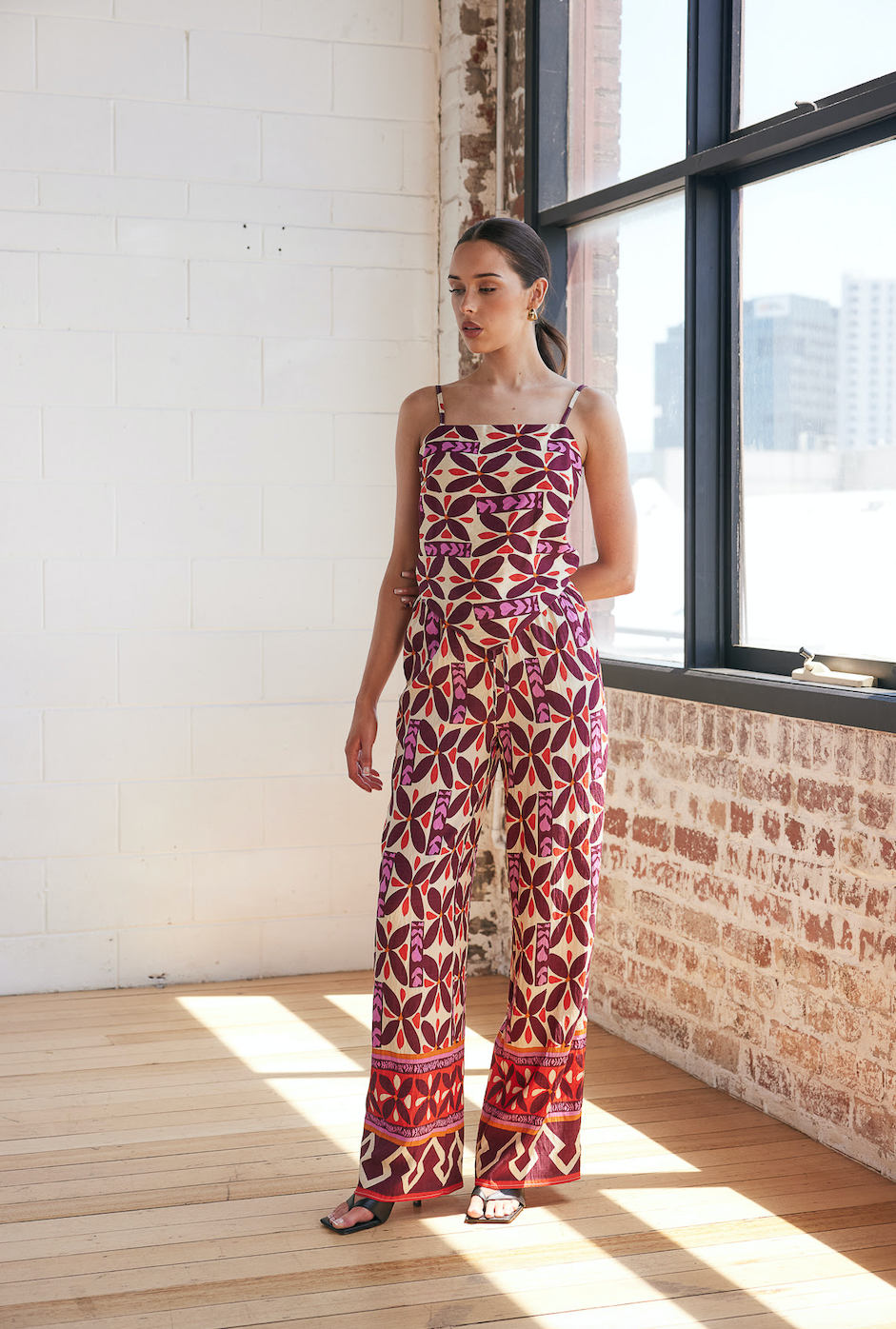 Geo Floral Straight Leg Pants - Berry