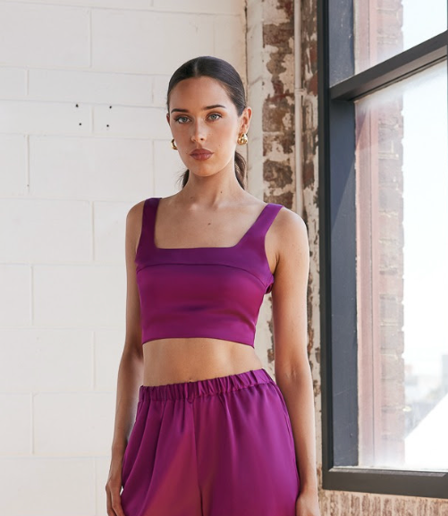 Silky Bralette style Crop Top - Berry