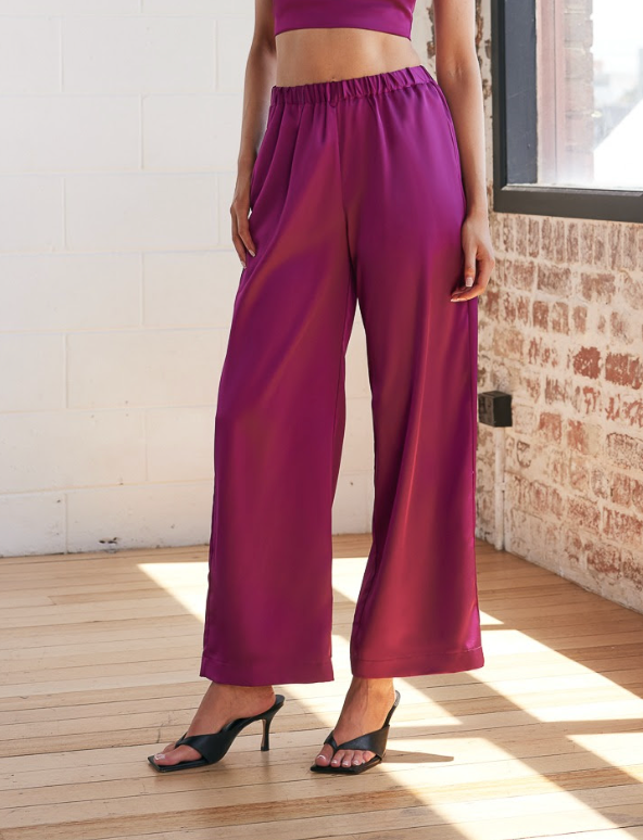 Silky Straight Leg Pants - Berry