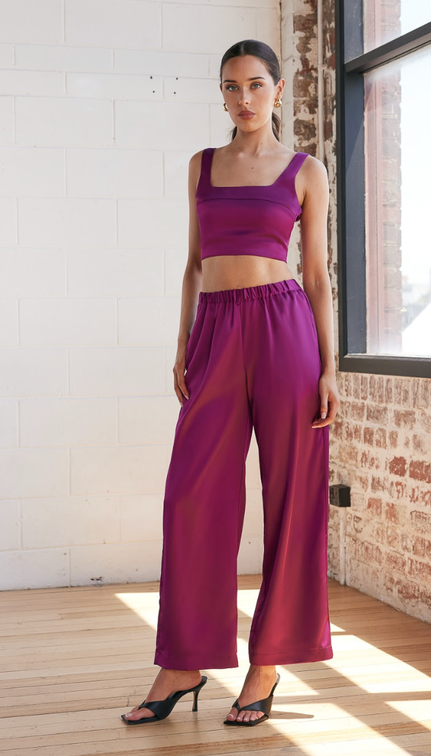 Silky Bralette style Crop Top - Berry