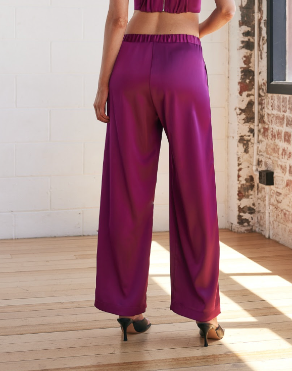 Silky Straight Leg Pants - Berry