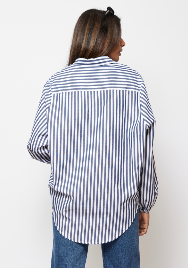 Best Seller - Elastic Sleeve Stripe Shirt - Navy Blue