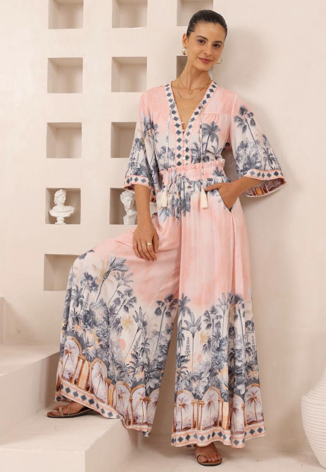 Palm Palazzo Pants - Pink
