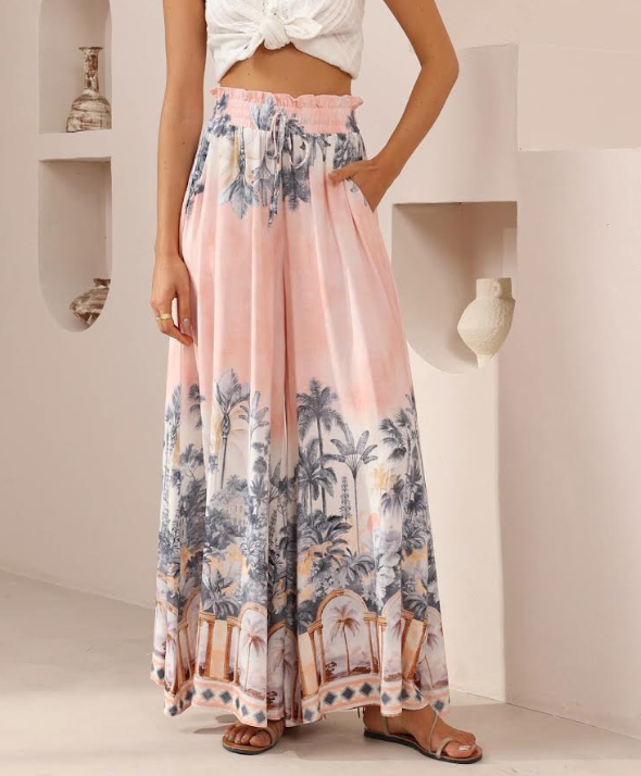 Palm Palazzo Pants - Pink